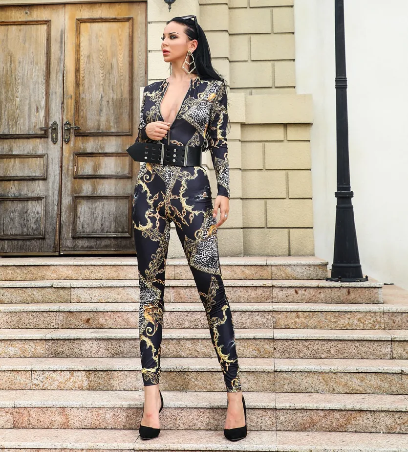 Women's Long-Sleeve Skinny Jumpsuit