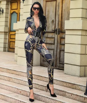 Women's Long-Sleeve Skinny Jumpsuit