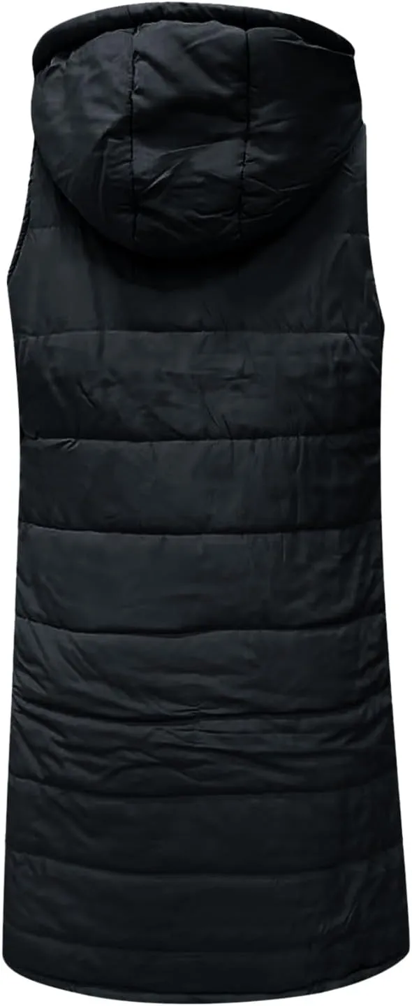 Womens Minimalist Solid Zipper Puffer Coat Long Sleeve Casual Overcoat Warm Slim Hooded Outwear Fall Winter Clothes