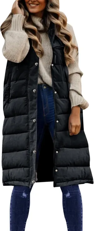 Womens Minimalist Solid Zipper Puffer Coat Long Sleeve Casual Overcoat Warm Slim Hooded Outwear Fall Winter Clothes