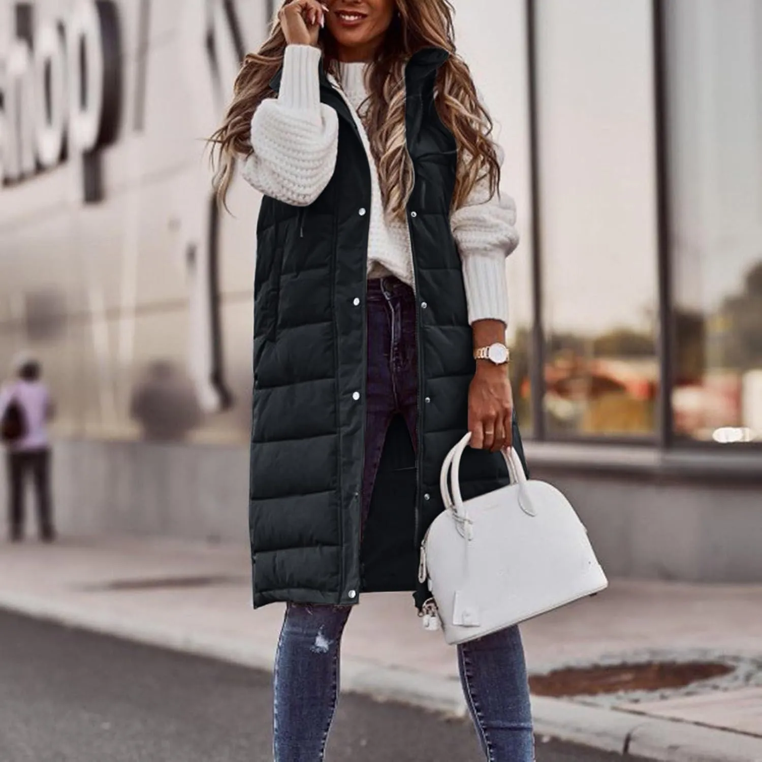 Womens Minimalist Solid Zipper Puffer Coat Long Sleeve Casual Overcoat Warm Slim Hooded Outwear Fall Winter Clothes