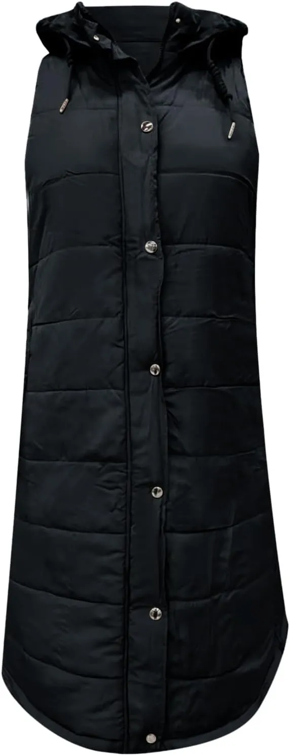 Womens Minimalist Solid Zipper Puffer Coat Long Sleeve Casual Overcoat Warm Slim Hooded Outwear Fall Winter Clothes
