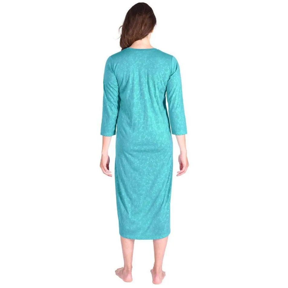 Women's Moisture Wicking Long Scoop Neck Nightgown with 3/4 Sleeves