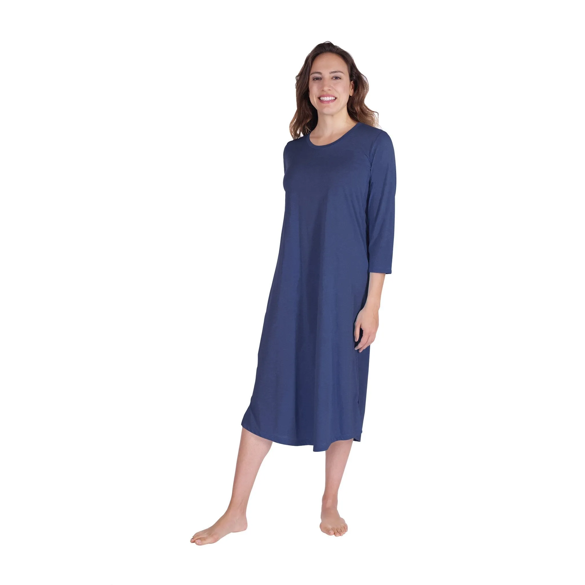 Women's Moisture Wicking Long Scoop Neck Nightgown with 3/4 Sleeves