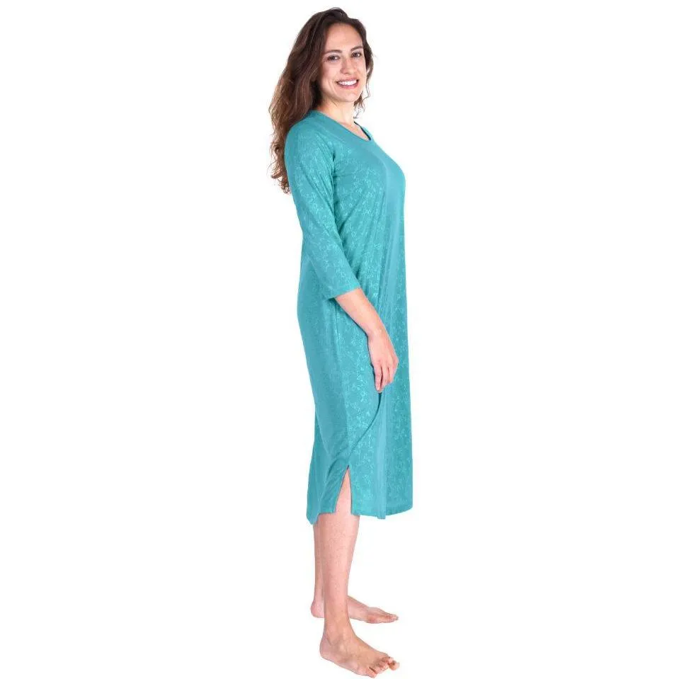 Women's Moisture Wicking Long Scoop Neck Nightgown with 3/4 Sleeves