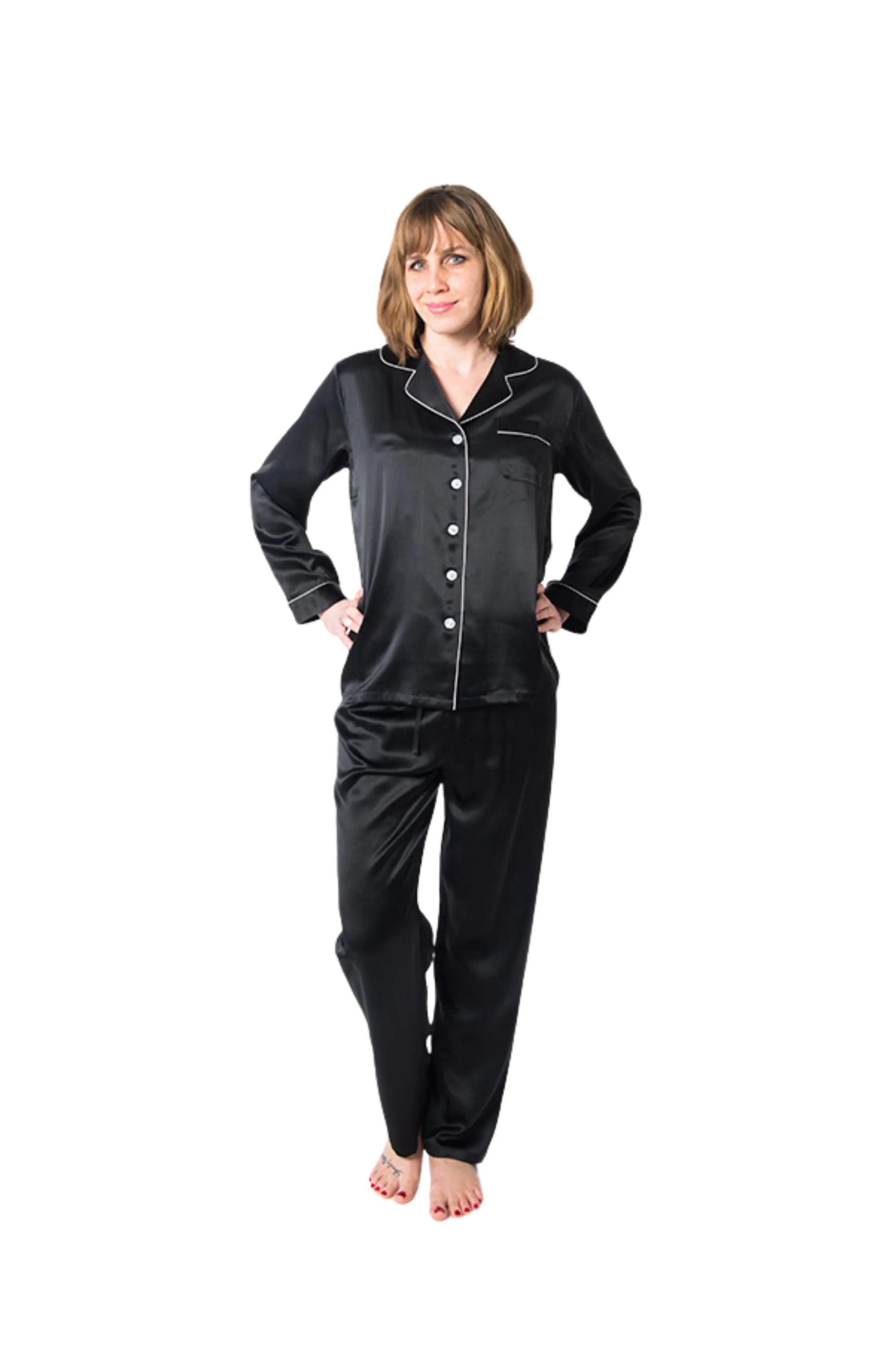 Women's Mulberry Silk Pajama Set Black