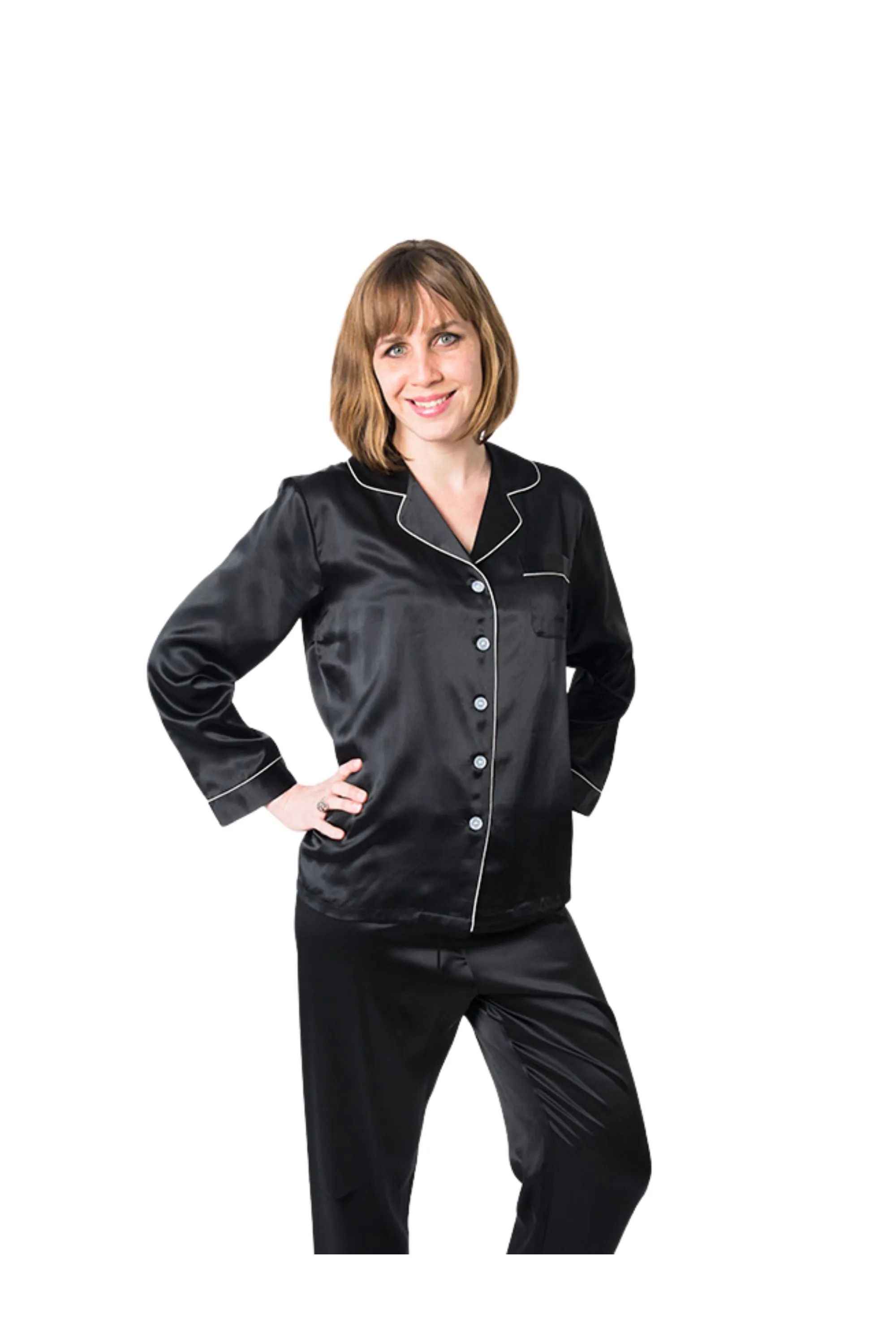 Women's Mulberry Silk Pajama Set Black