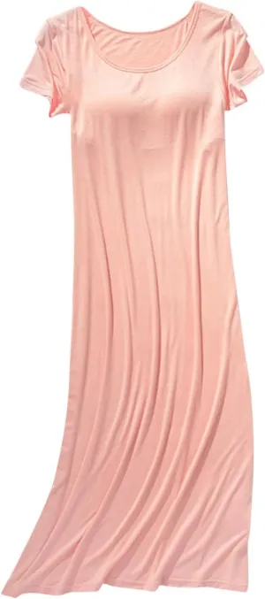 Women's Nightgown Soft Modal Sleep Dress Summer Short Sleeve Loose Comfy Sleepwear with Built in Shelf Bra