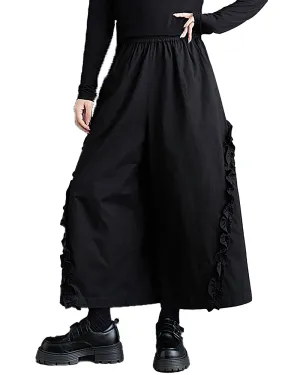Women's Pants Elastic Two Side Pockets Flowy Hem Solid Color Lace Baggy Below Knee Loose Oversize GZ280