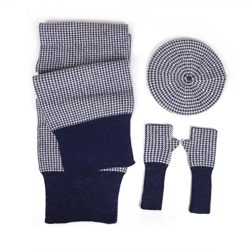 Women's plaid painter hat warm hat scarf gloves three-piece set