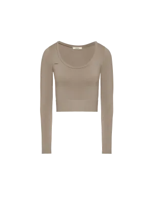 Women's Plant-Stretch Long Sleeve Cropped Top—taupe