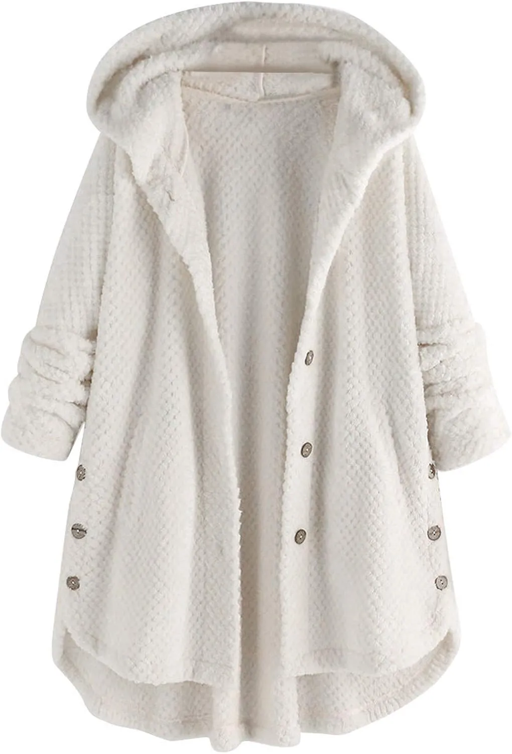 Womens Plus Size Fleece Jacket Button Fuzzy Plush Chunky Cardigan Sweater Hooded Sweatshirt Winter Warm Casual Coat