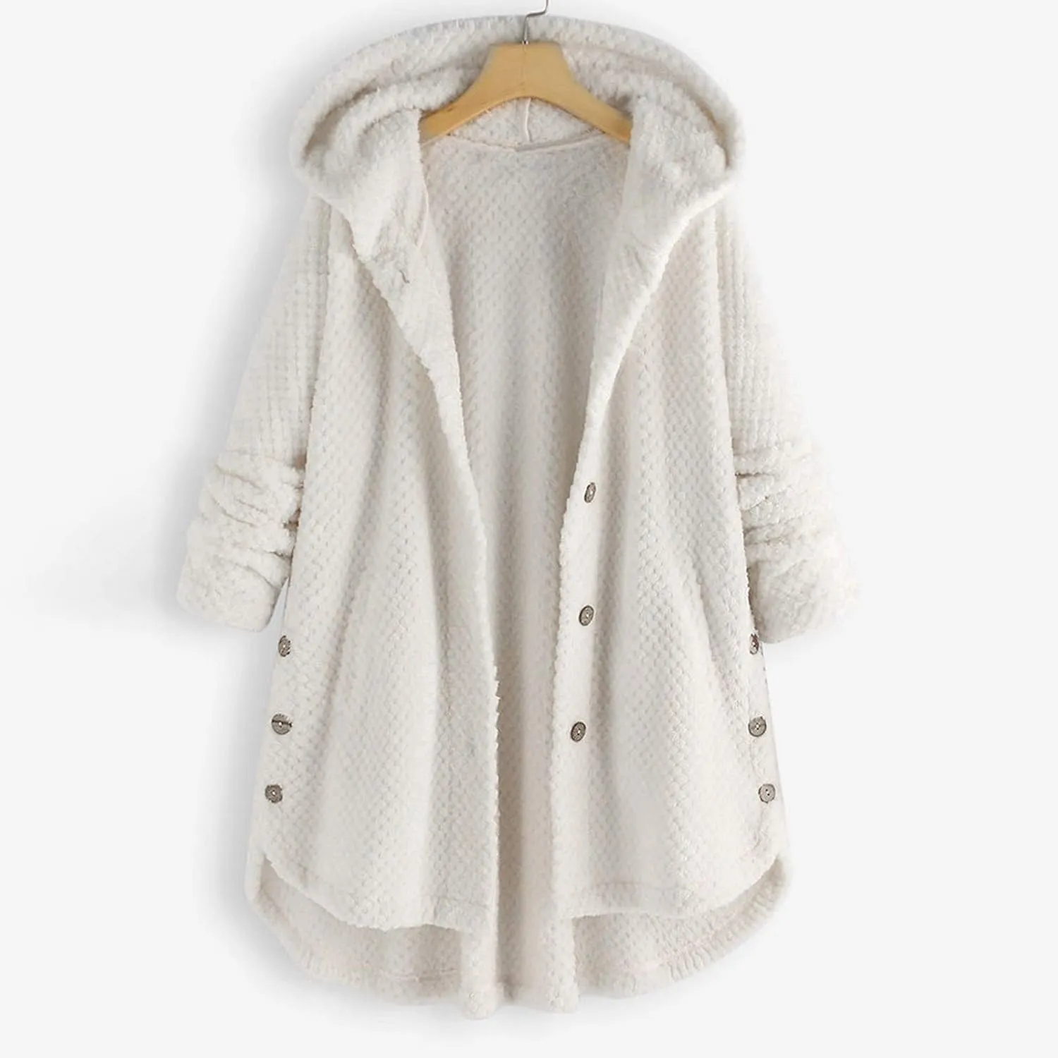 Womens Plus Size Fleece Jacket Button Fuzzy Plush Chunky Cardigan Sweater Hooded Sweatshirt Winter Warm Casual Coat