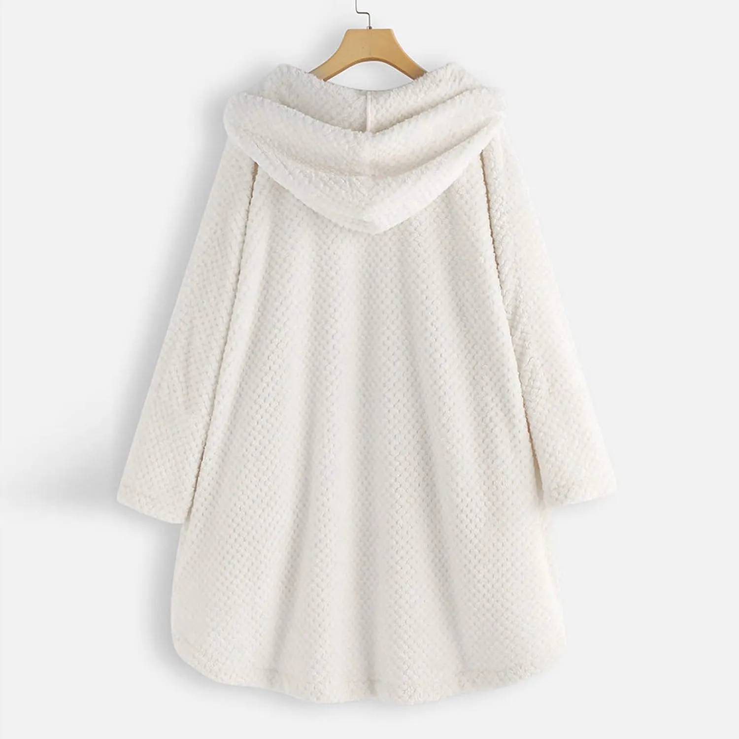 Womens Plus Size Fleece Jacket Button Fuzzy Plush Chunky Cardigan Sweater Hooded Sweatshirt Winter Warm Casual Coat