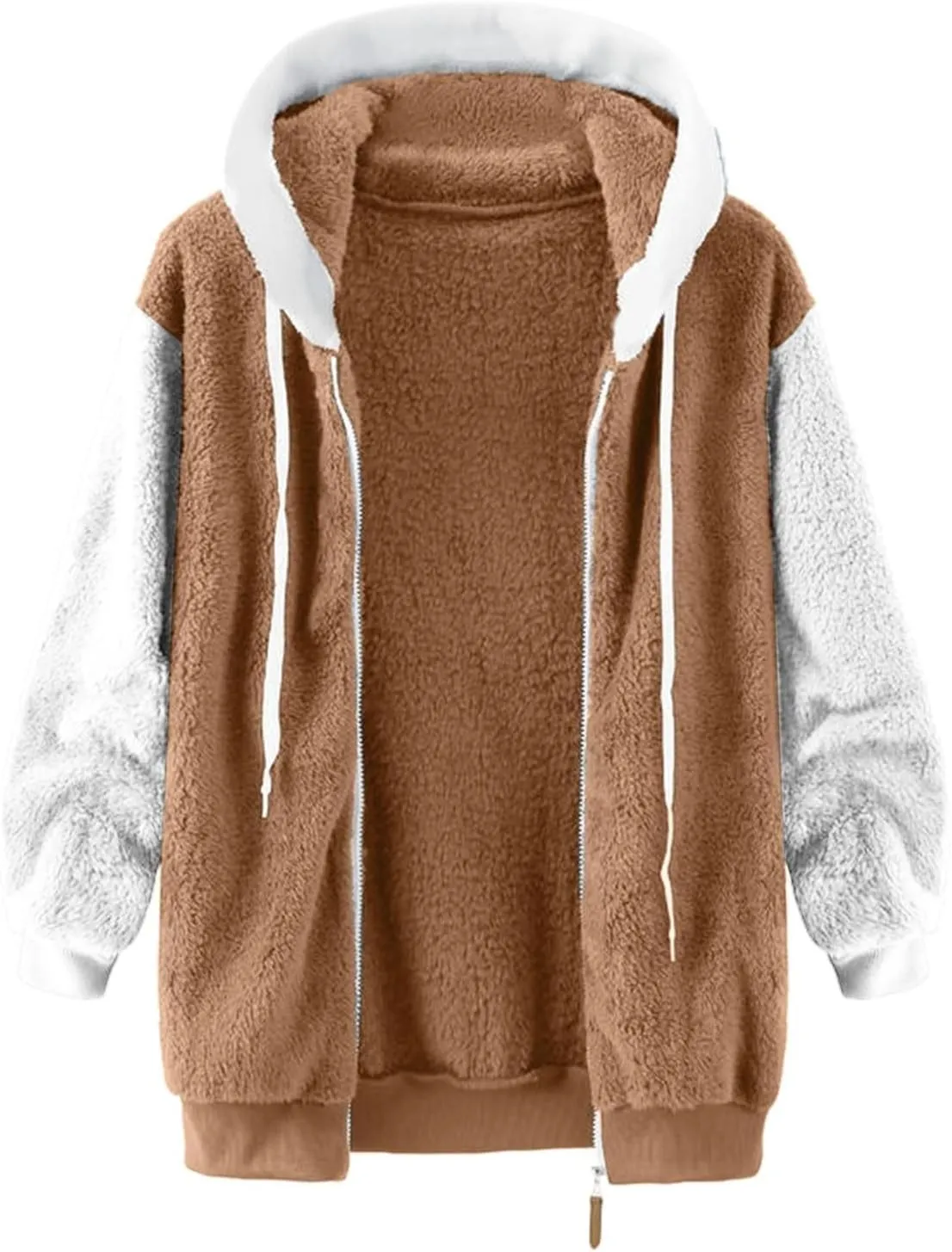 Womens Plus Size Fuzzy Fleece Jacket Winter Full Zip Plush Hooded Cardigan Coats Soft Oversized Shaggy Warm Outerwear 2024