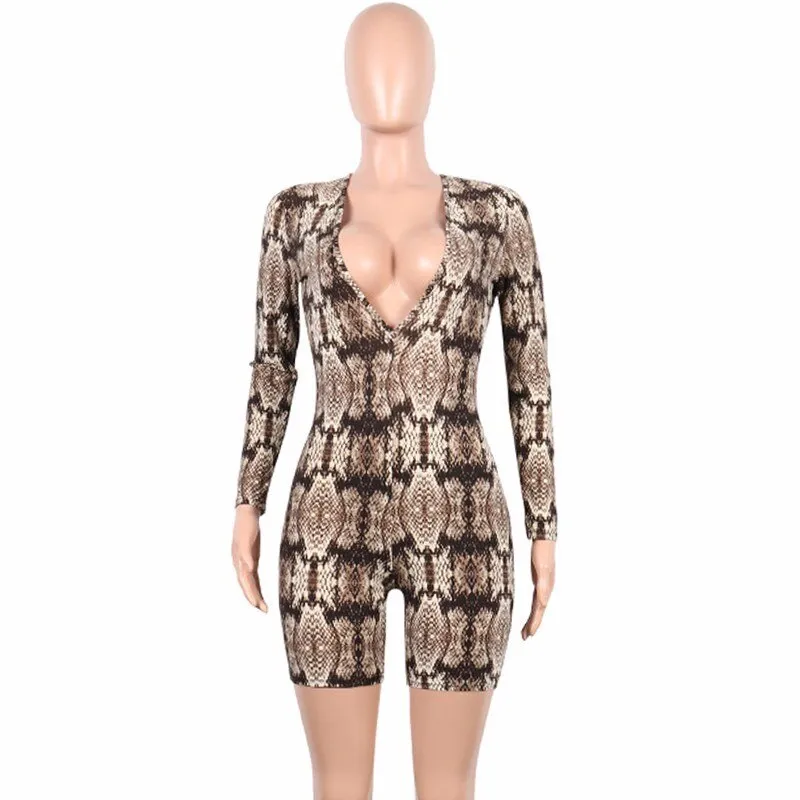 Women's Polyester Skinny V-Neck Leopard Romper