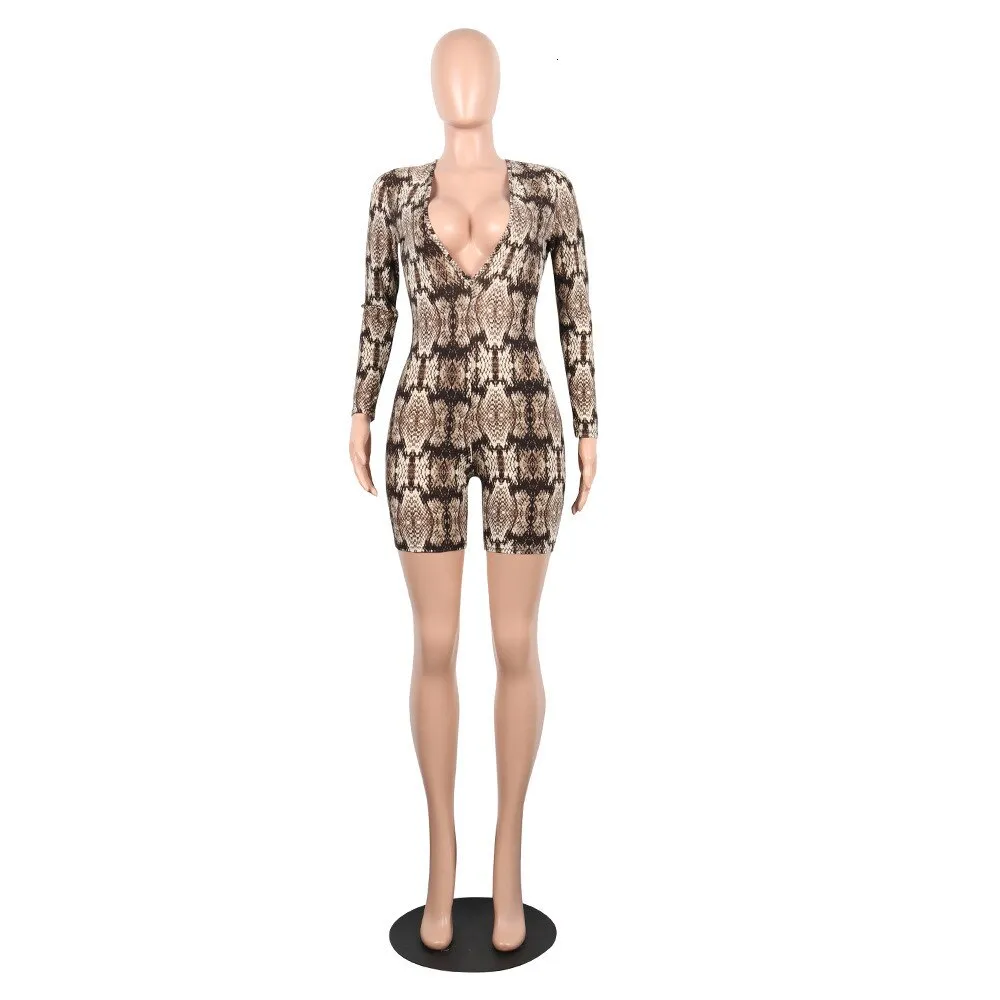 Women's Polyester Skinny V-Neck Leopard Romper