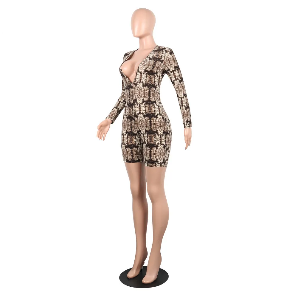 Women's Polyester Skinny V-Neck Leopard Romper