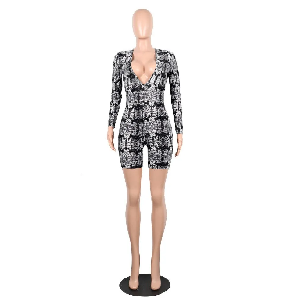 Women's Polyester Skinny V-Neck Leopard Romper