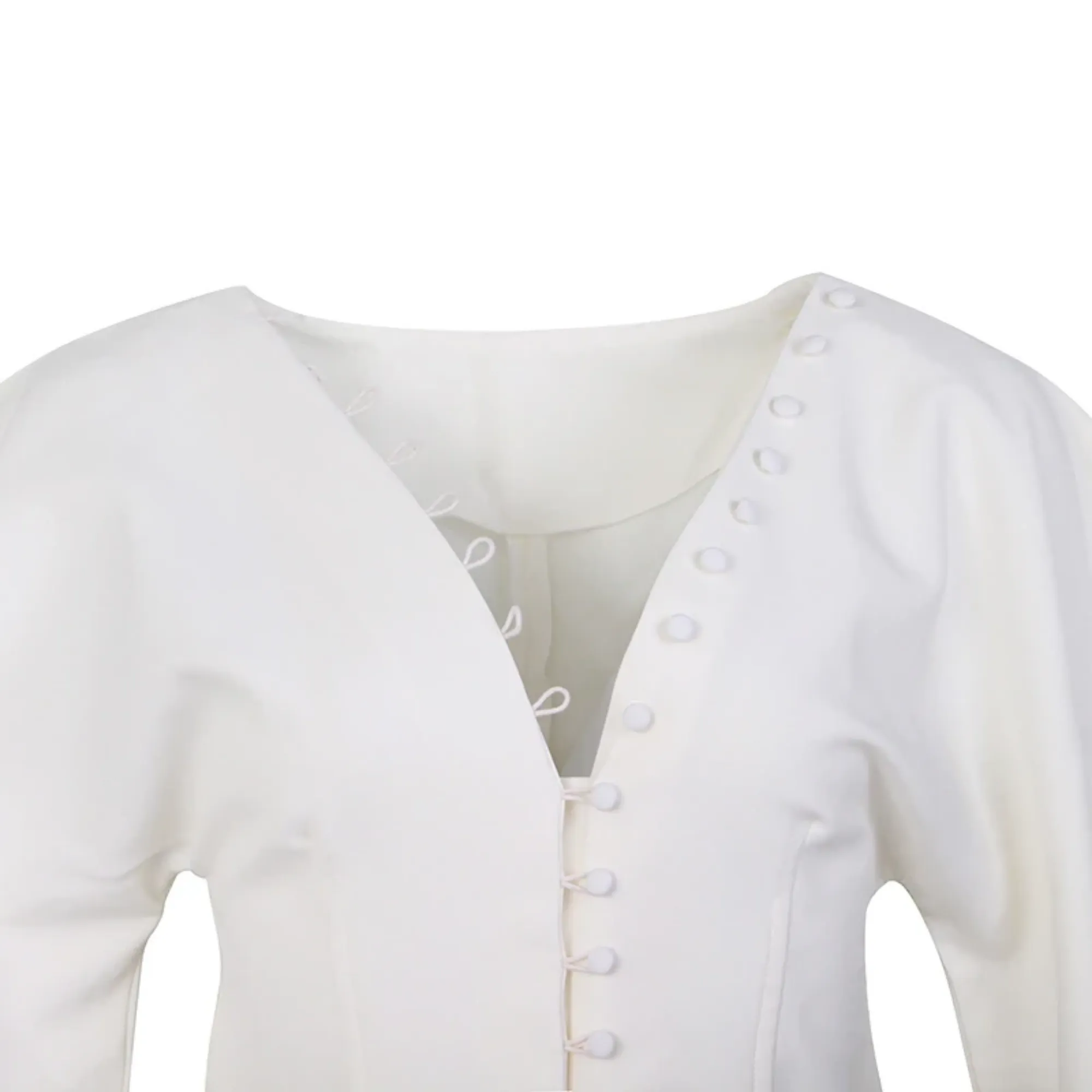 Women's Polyester V-Neck Lantern-Sleeved Slim Blouse