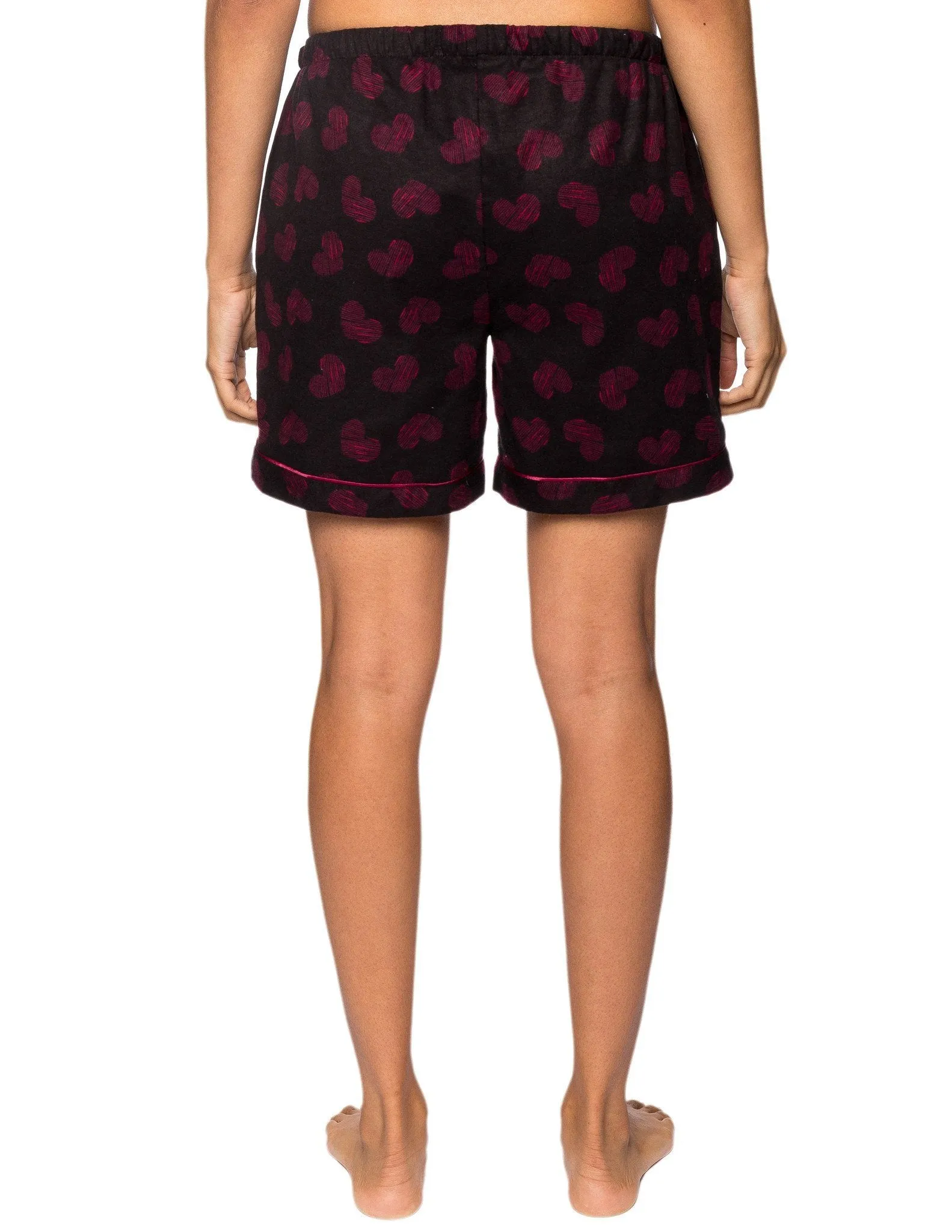 Women's Premium 100% Cotton Flannel Lounge Shorts 2-Pack - Dots Diva-Hearts Red