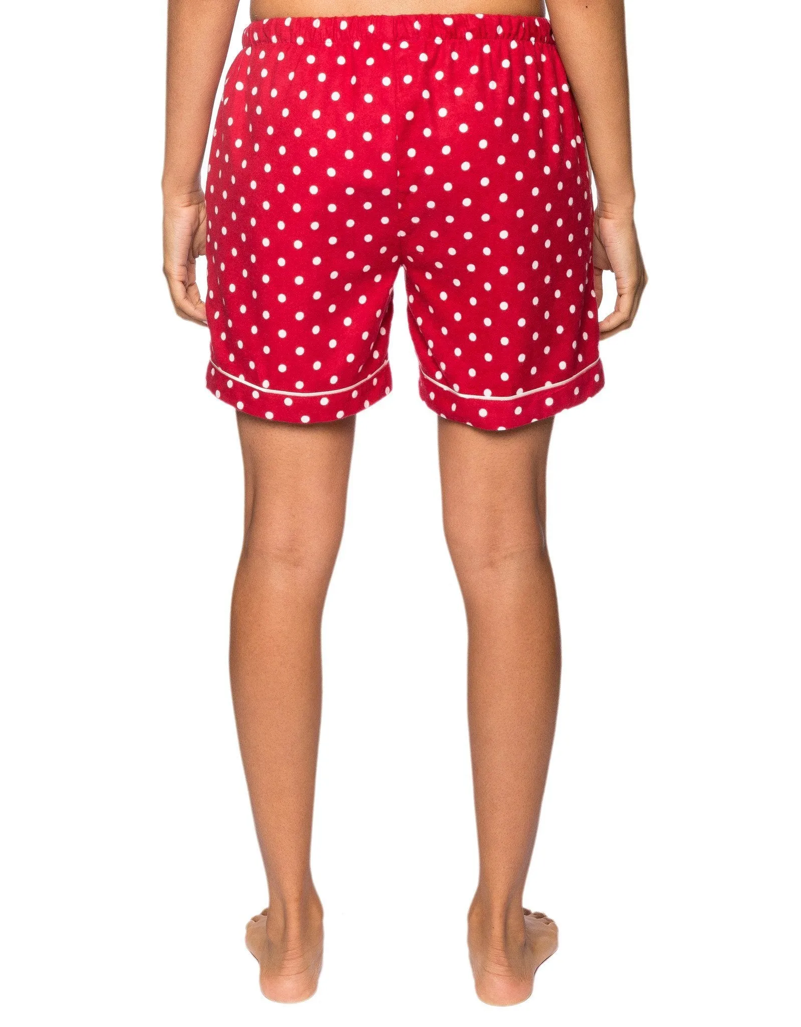 Women's Premium 100% Cotton Flannel Lounge Shorts 2-Pack - Dots Diva-Hearts Red