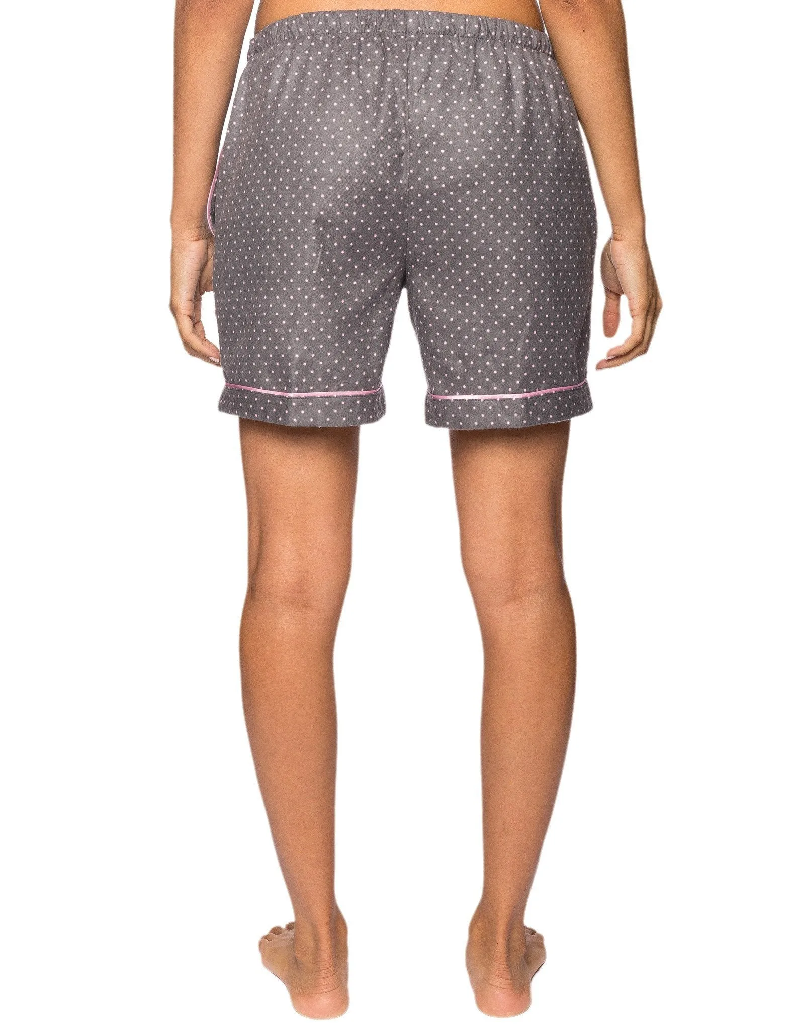 Women's Premium 100% Cotton Flannel Lounge Shorts 2-Pack - Leopard-Pin Dots Pink