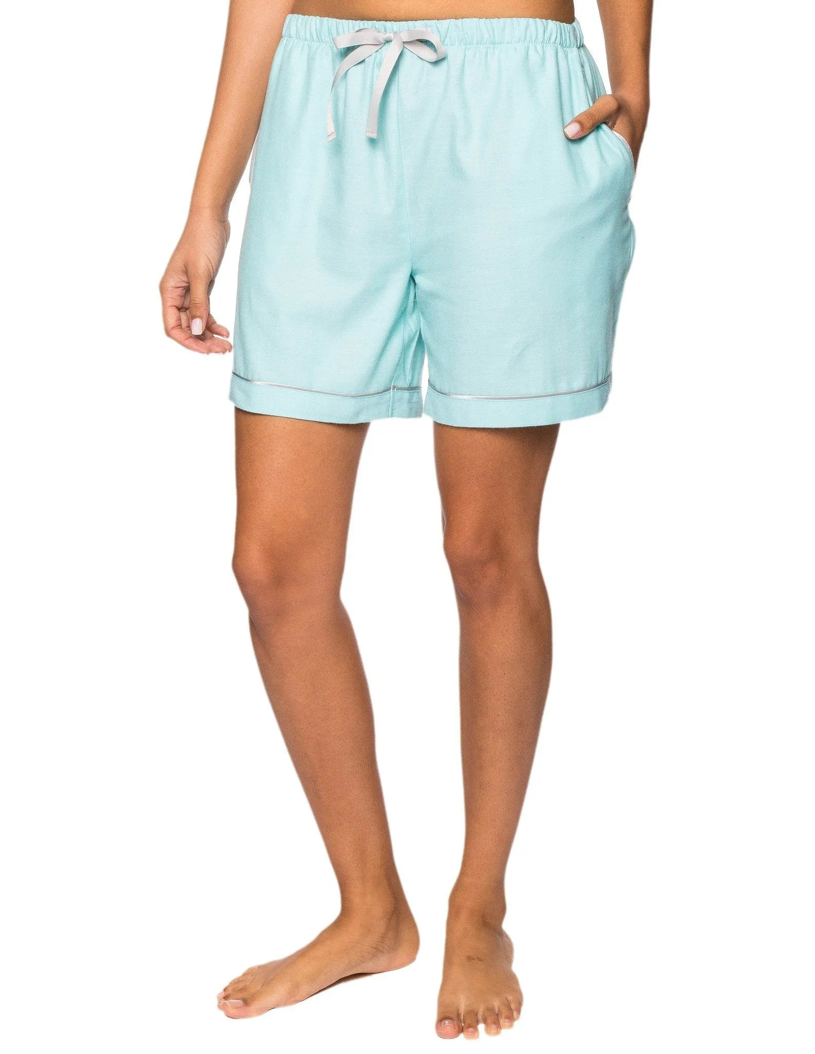 Women's Premium 100% Cotton Flannel Lounge Shorts 2-Pack - Moroccan-Herringbone Navy/Aqua