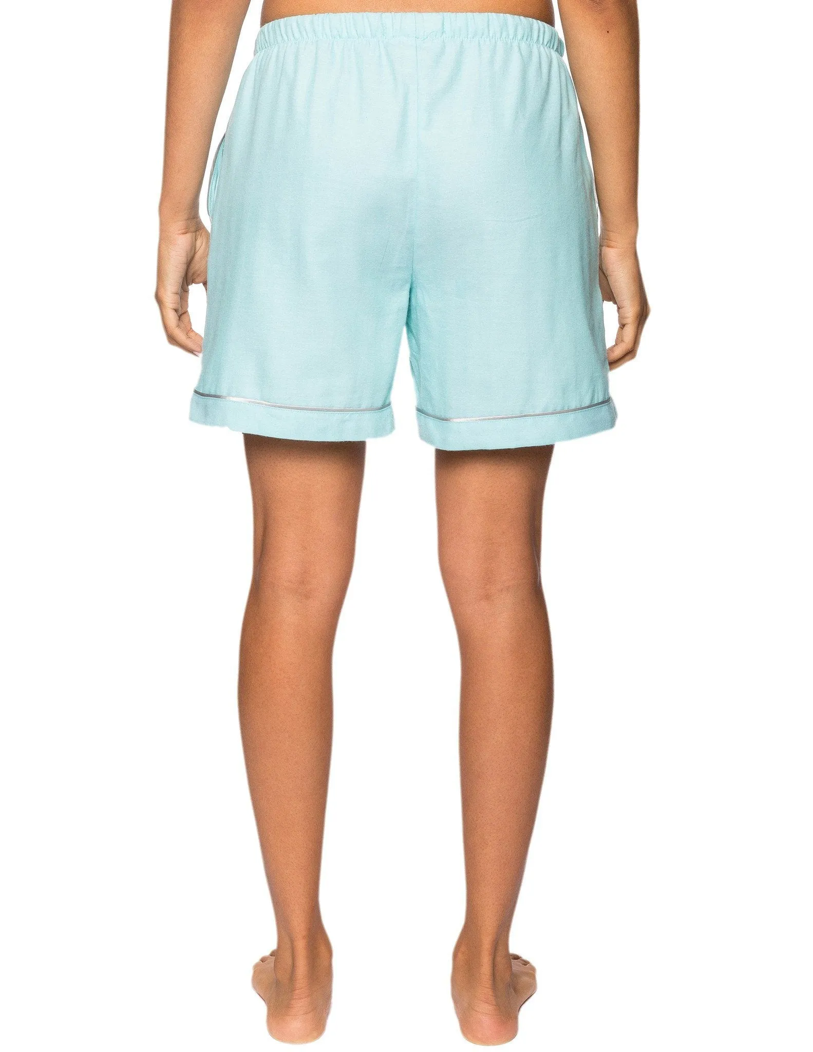 Women's Premium 100% Cotton Flannel Lounge Shorts 2-Pack - Moroccan-Herringbone Navy/Aqua