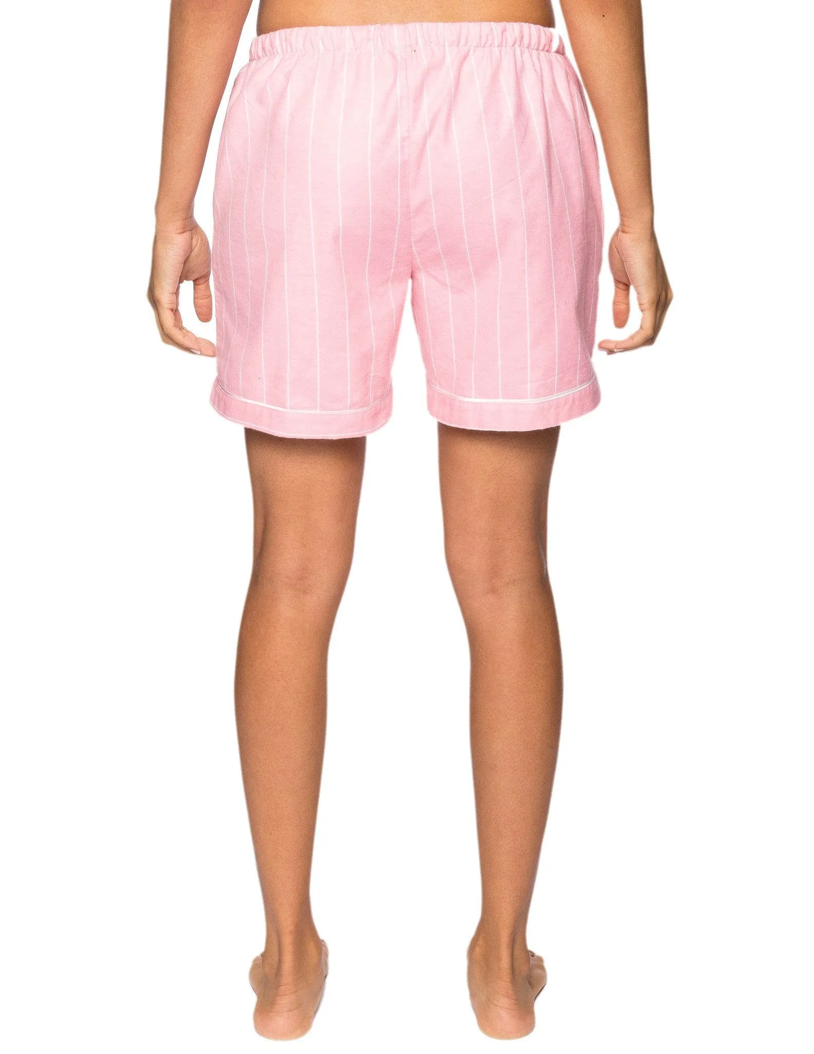 Women's Premium 100% Cotton Flannel Lounge Shorts 2-Pack - Stripe-Fleur Pink