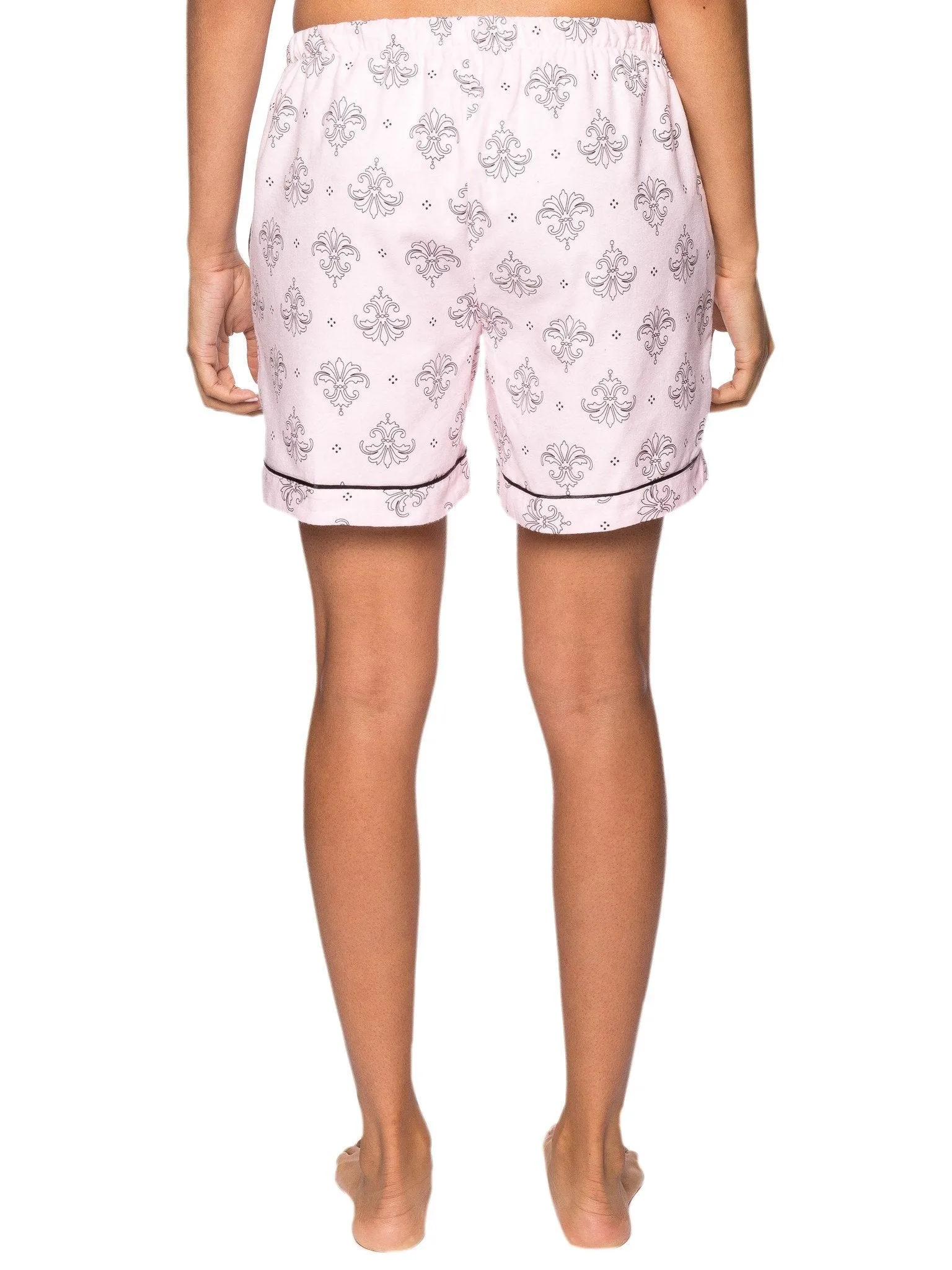 Women's Premium 100% Cotton Flannel Lounge Shorts 2-Pack - Stripe-Fleur Pink