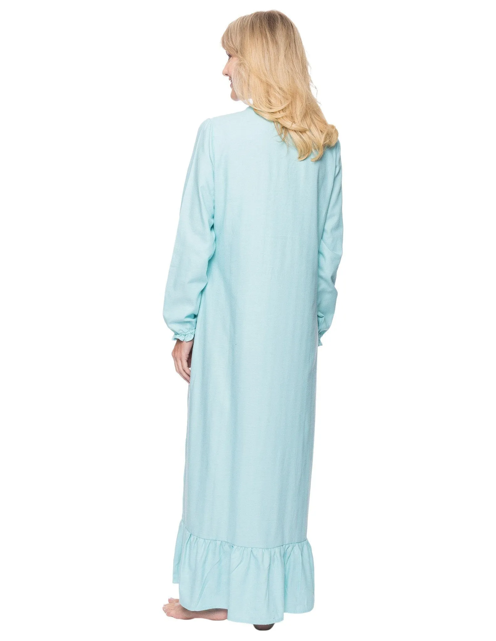 Women's Premium Flannel Long Gown - Herringbone Aqua