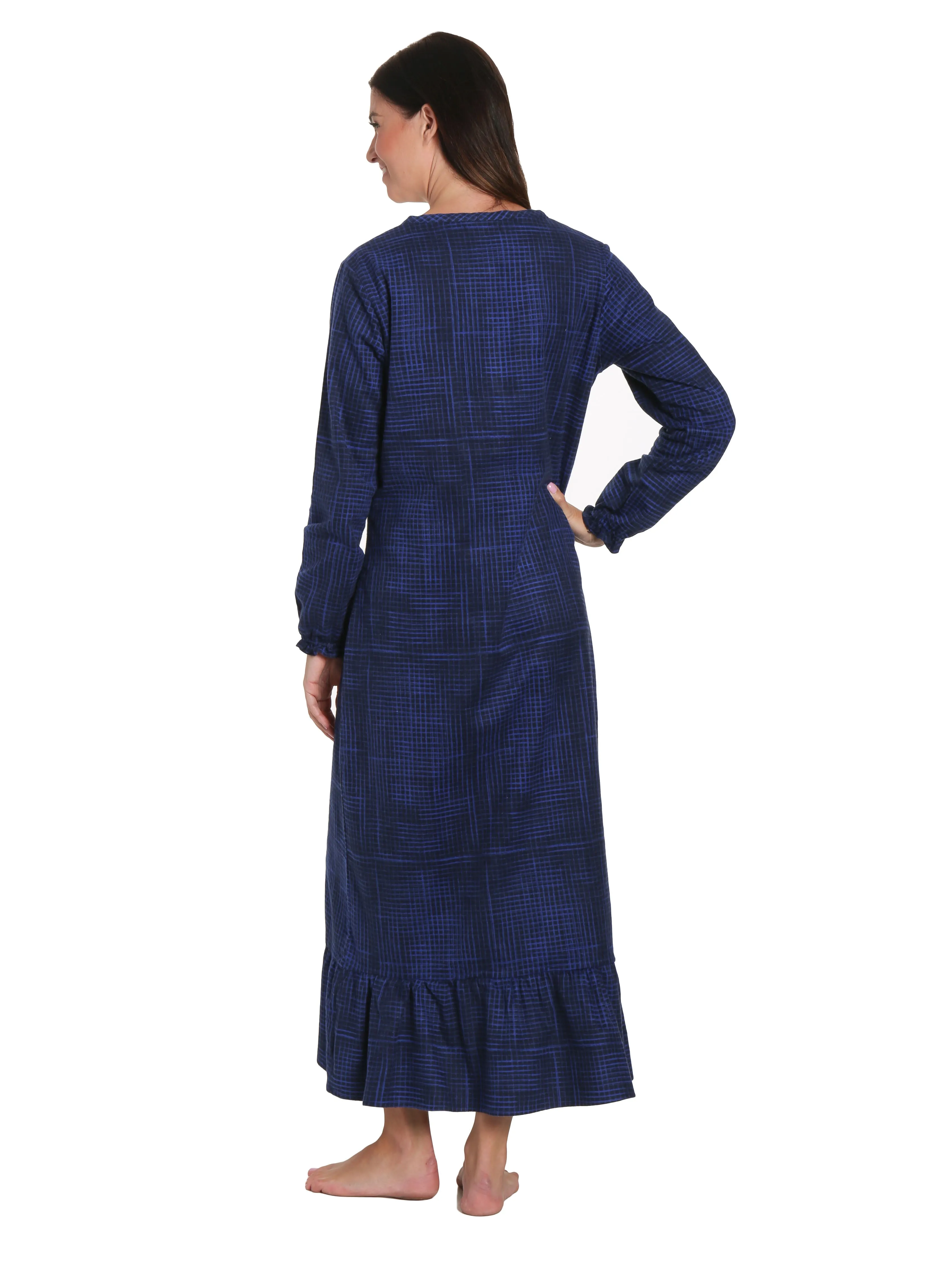 Women's Premium Flannel Long Gown - Jutelicious Blue