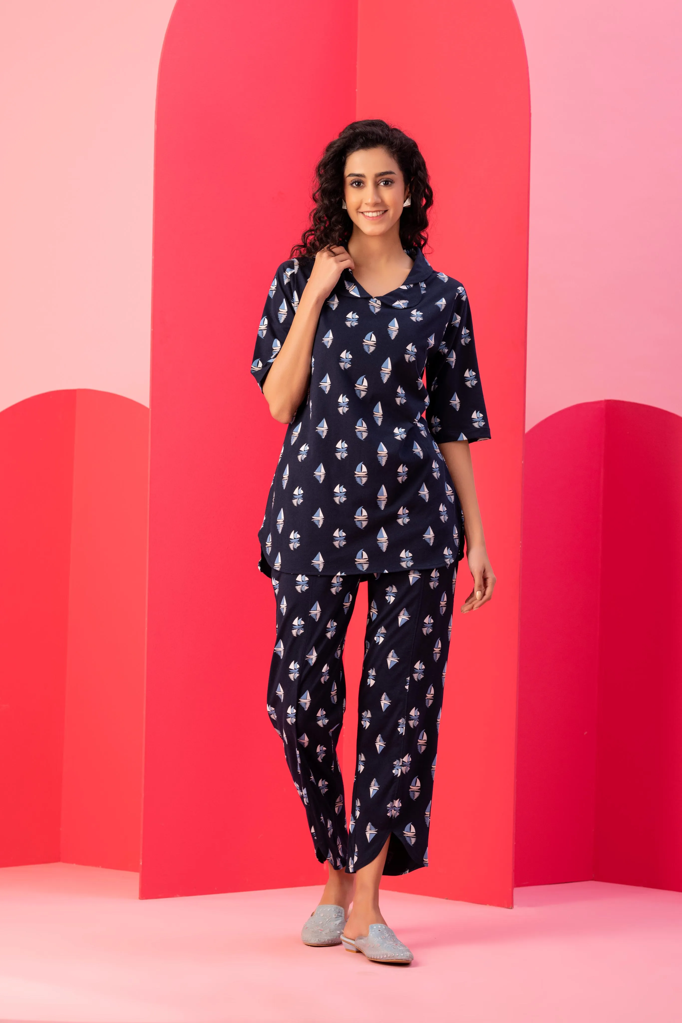 Women’s Printed Cord Set With Lapel Collar