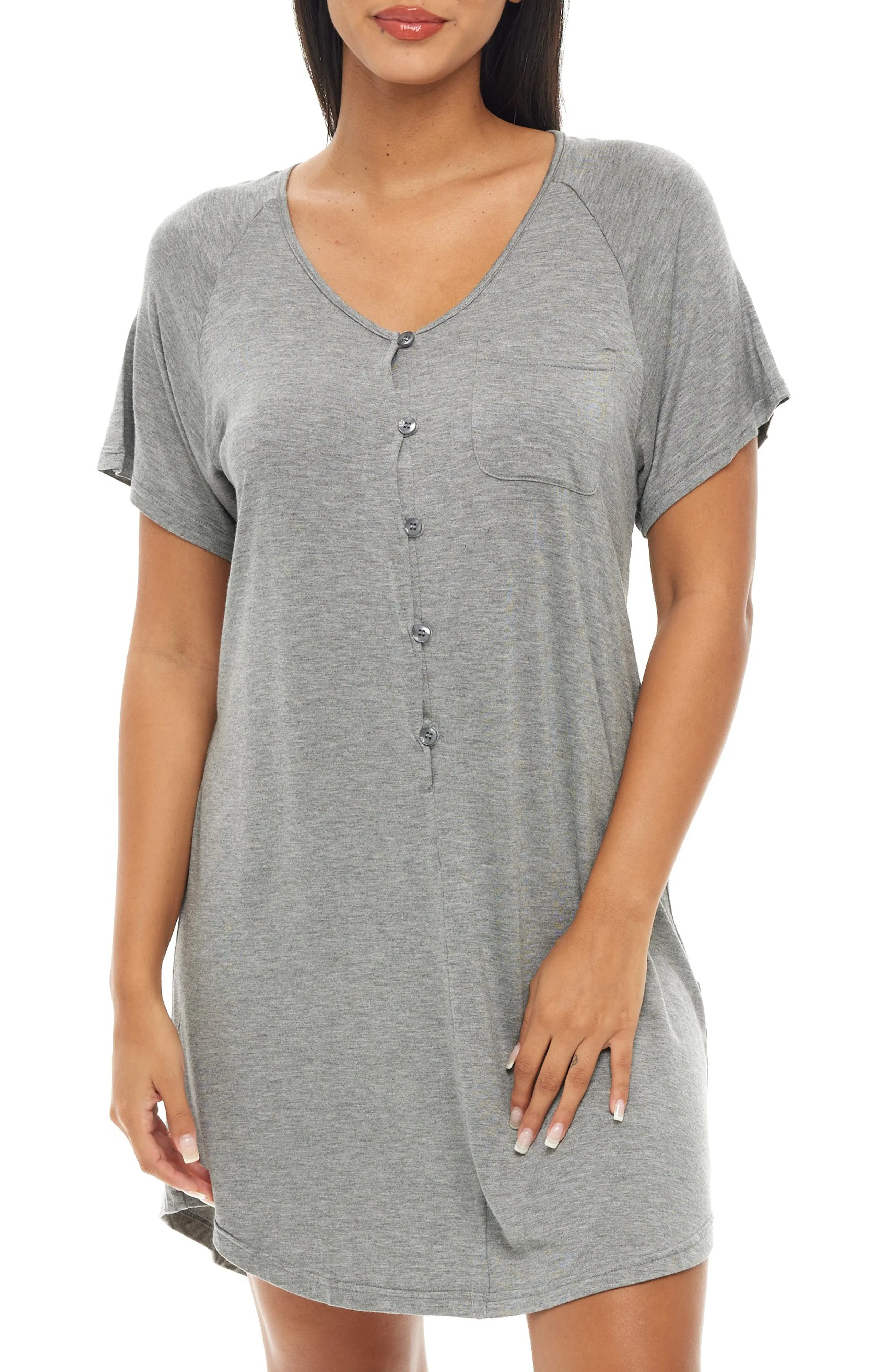 Women's Raglan Sleep Shirt, Short Sleeve Nightshirt, Lightweight Nightgown