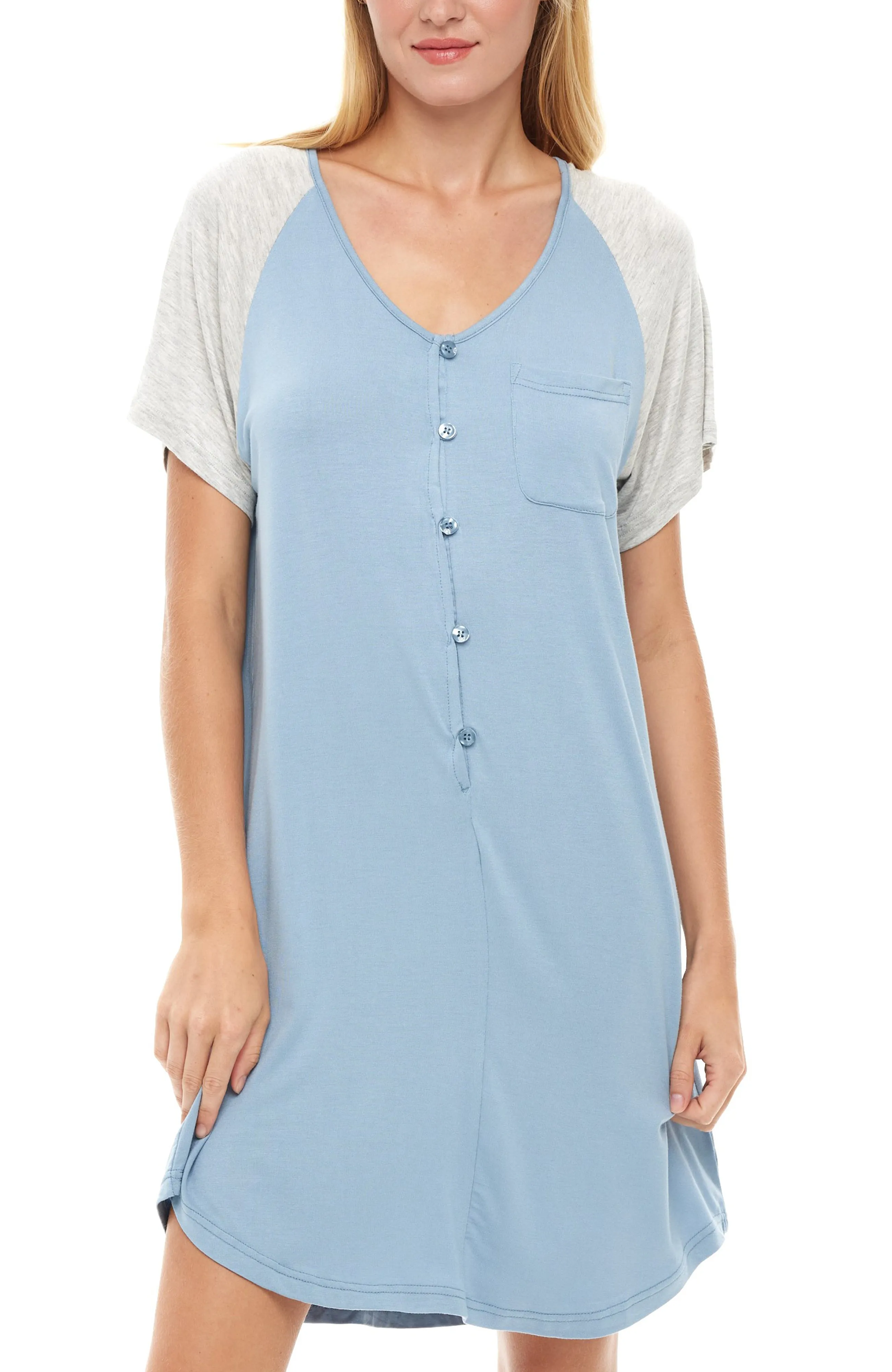Women's Raglan Sleep Shirt, Short Sleeve Nightshirt, Lightweight Nightgown