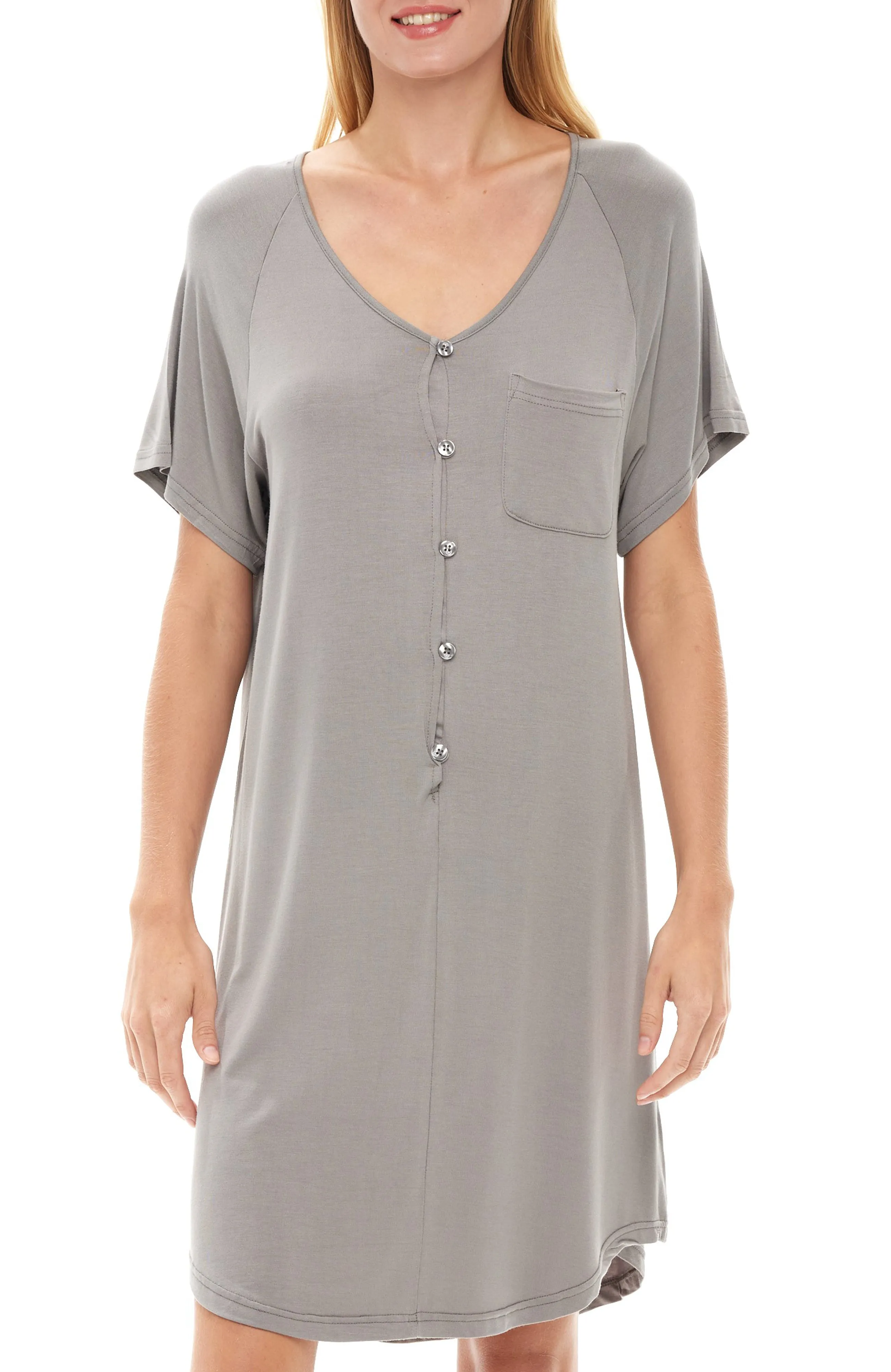 Women's Raglan Sleep Shirt, Short Sleeve Nightshirt, Lightweight Nightgown