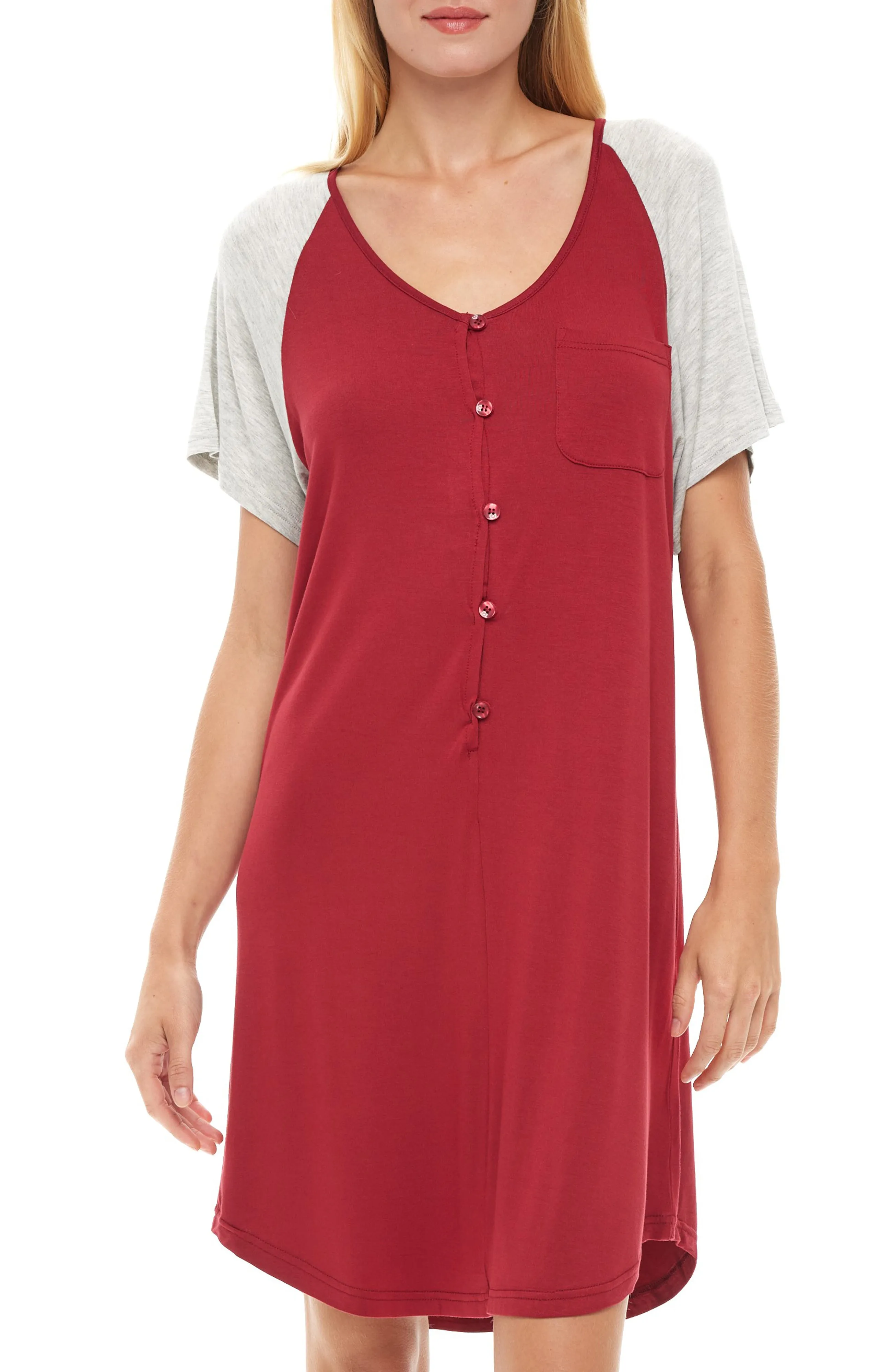 Women's Raglan Sleep Shirt, Short Sleeve Nightshirt, Lightweight Nightgown