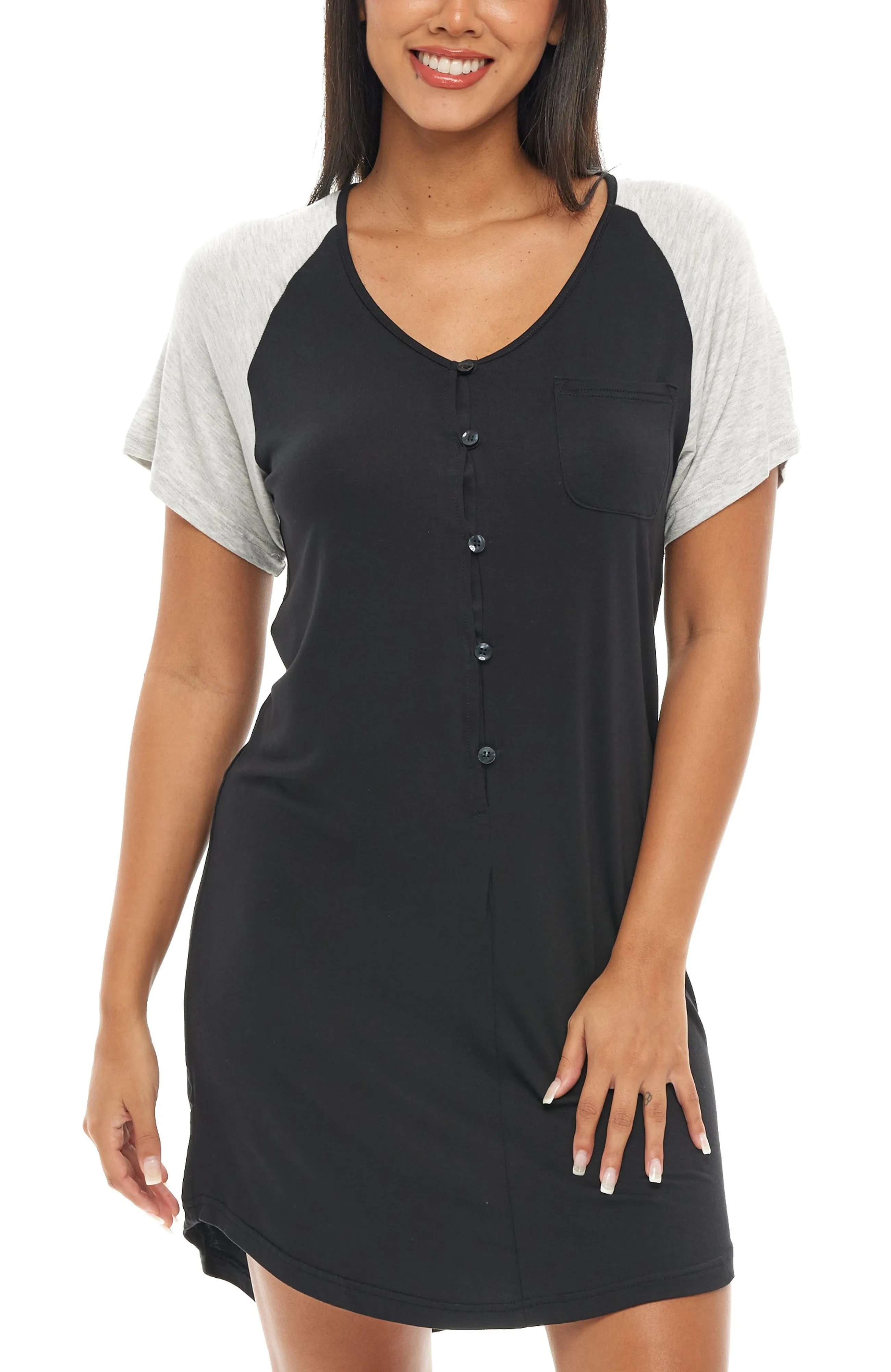 Women's Raglan Sleep Shirt, Short Sleeve Nightshirt, Lightweight Nightgown