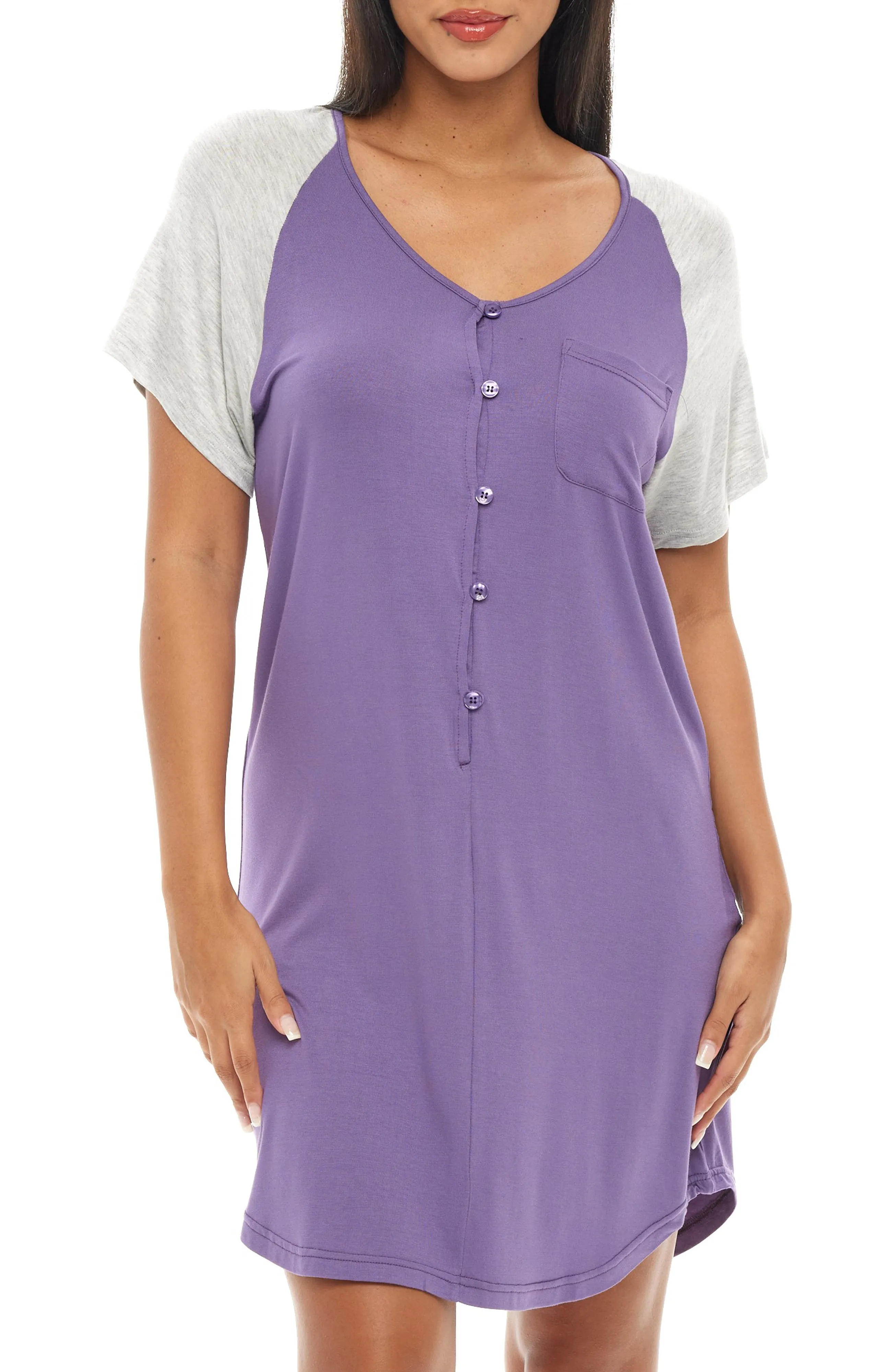 Women's Raglan Sleep Shirt, Short Sleeve Nightshirt, Lightweight Nightgown