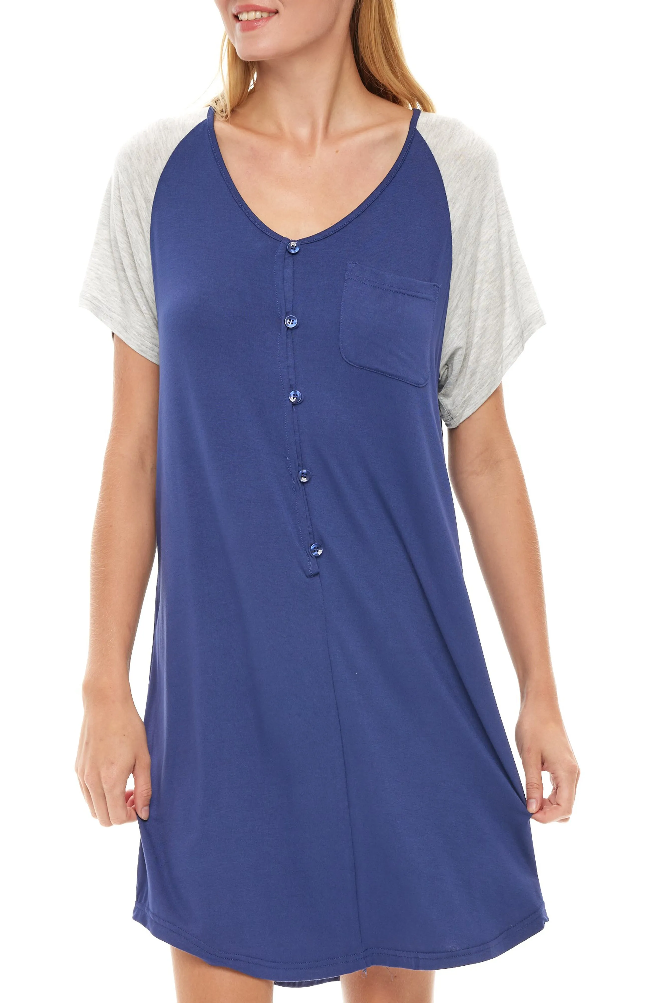 Women's Raglan Sleep Shirt, Short Sleeve Nightshirt, Lightweight Nightgown