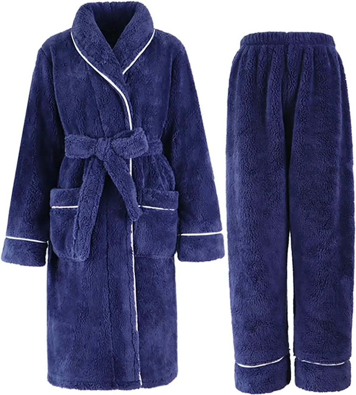 Womens Robe Solid Color Pajama Border Bathrobe Autumn and Winter Thickened Pajama Long Women'S Bathrobe Cotton