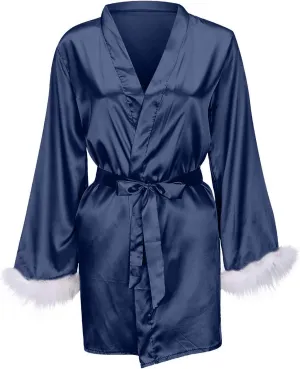Womens Robes Lightweight Robes 3/4 Sleeves Knit Soft Loungewear Short Bathrobe Bridal Nightwear V-Neck Sleepwear