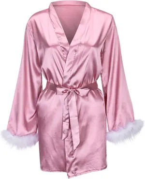 Womens Robes Lightweight Robes 3/4 Sleeves Knit Soft Loungewear Short Bathrobe Bridal Nightwear V-Neck Sleepwear