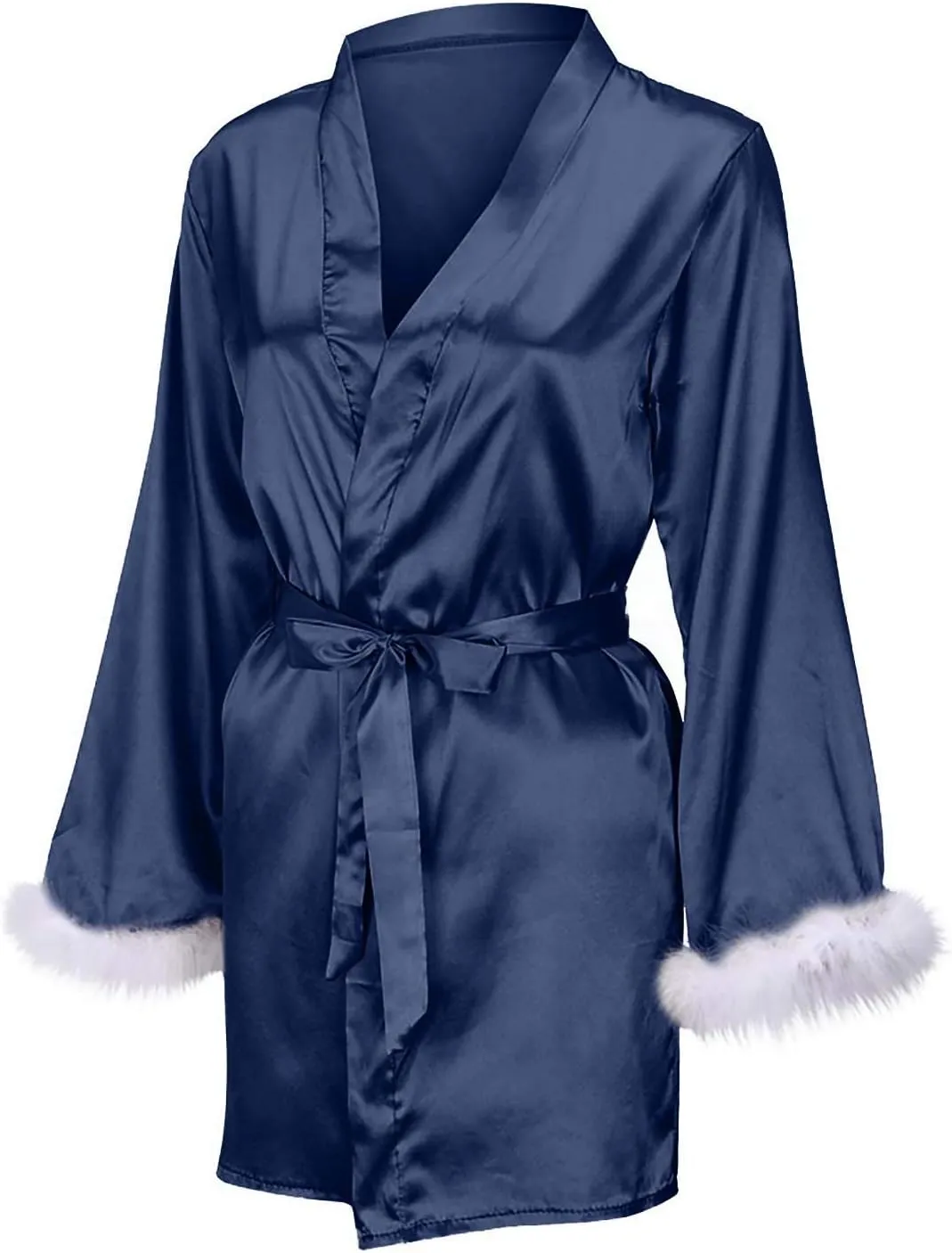 Womens Robes Lightweight Robes 3/4 Sleeves Knit Soft Loungewear Short Bathrobe Bridal Nightwear V-Neck Sleepwear