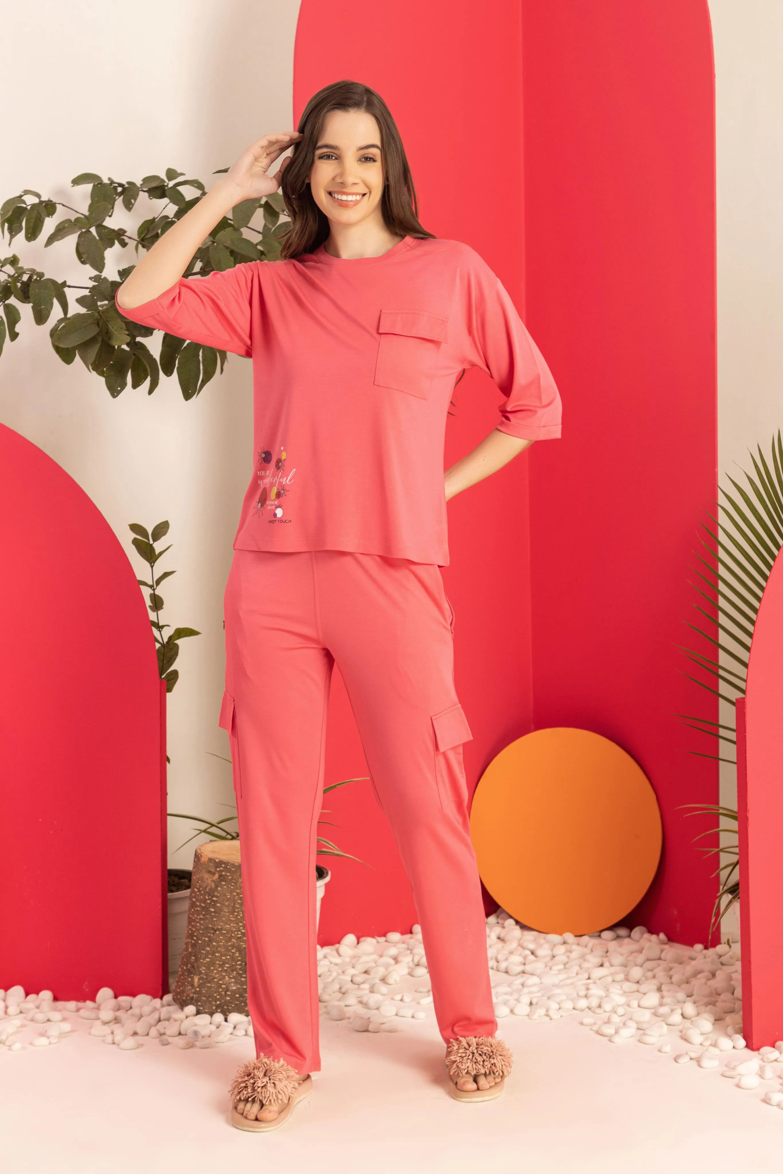 Women's Round Neck Co-ord Set With Chest Pocket