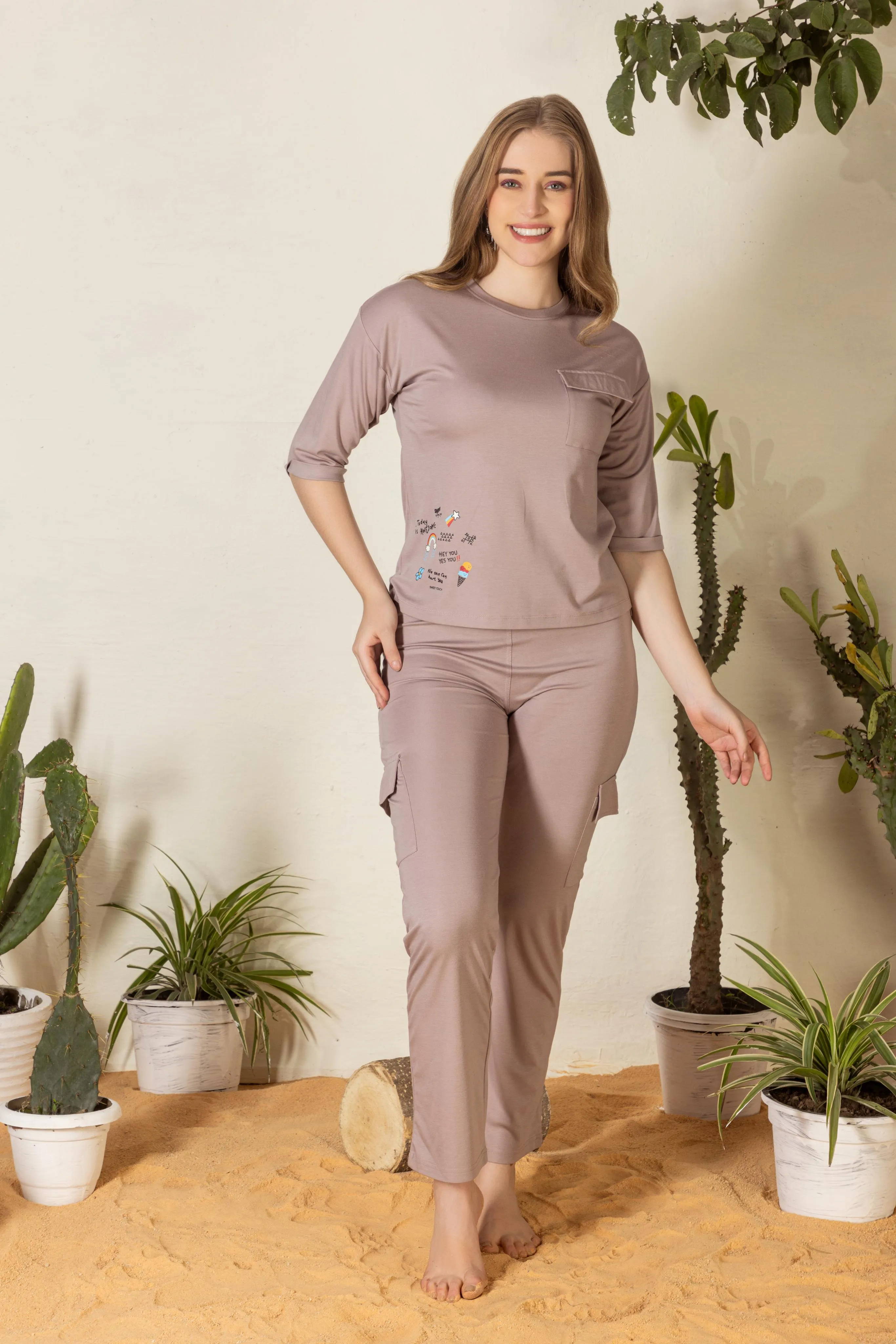 Women's Round Neck Co-ord Set With Chest Pocket