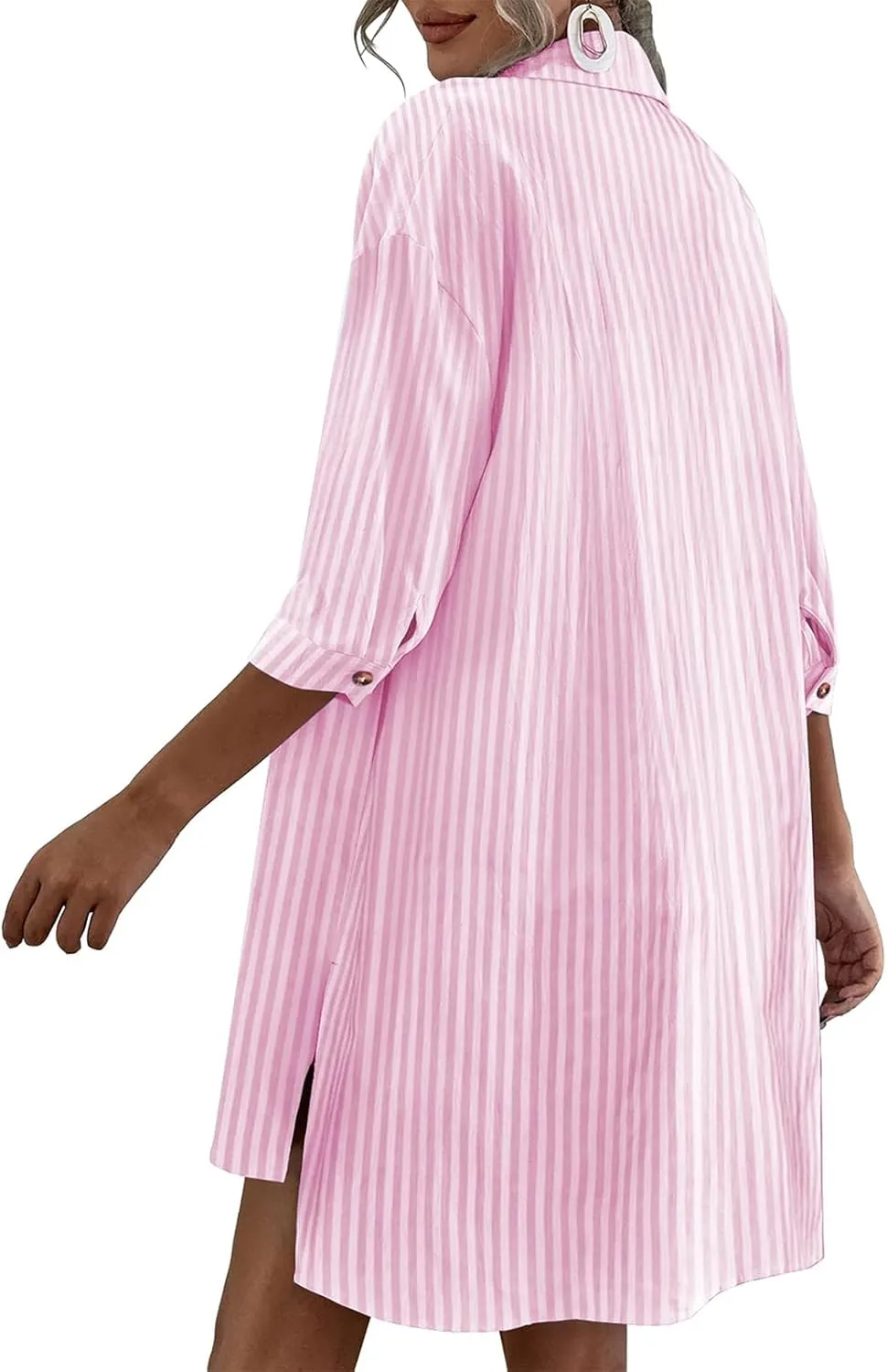 Womens Sets 2 Piece Outfits Summer Button Down 3/4 Sleeve Shirt Tops Drawstring Shorts with Pockets Casual Tracksuit