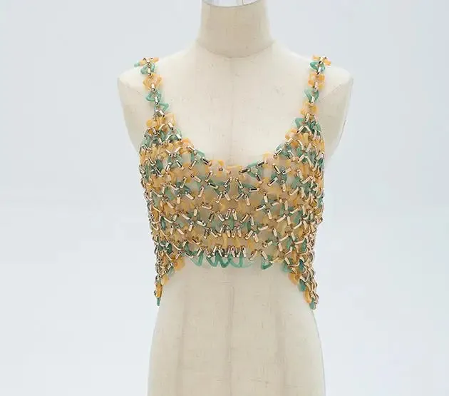 Women’s Sexy Beaded Pearl Cami Top - Exaggerated Multi-Layer Halterneck Backless Bra