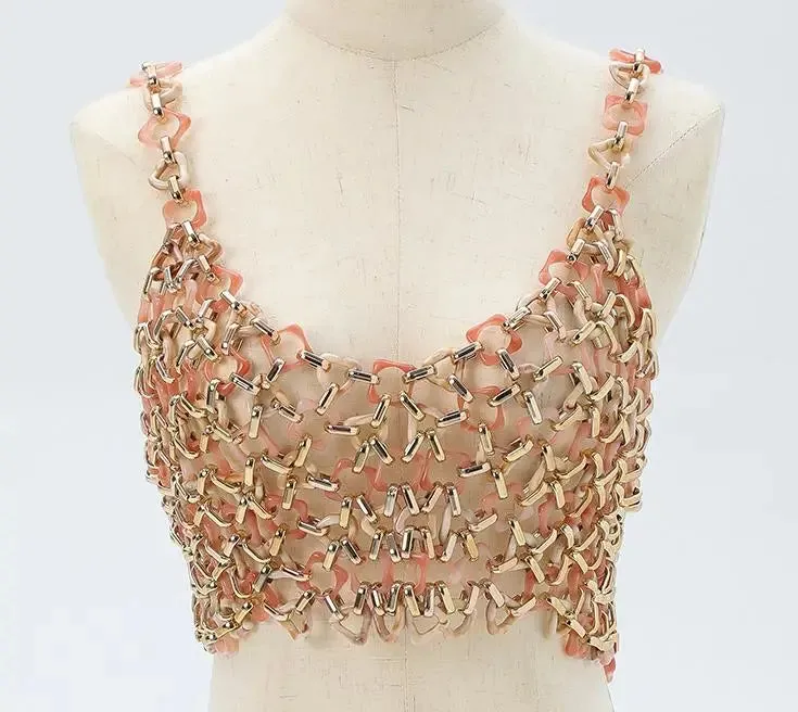Women’s Sexy Beaded Pearl Cami Top - Exaggerated Multi-Layer Halterneck Backless Bra